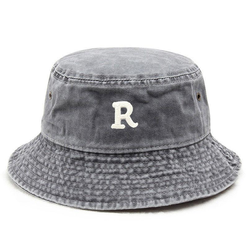 

Cotton Bucket Hats for Women Classic R Vintage Washed Fishing Hat for Unisex Sun Protection Monogram Style Cap Preppy Fashion серый