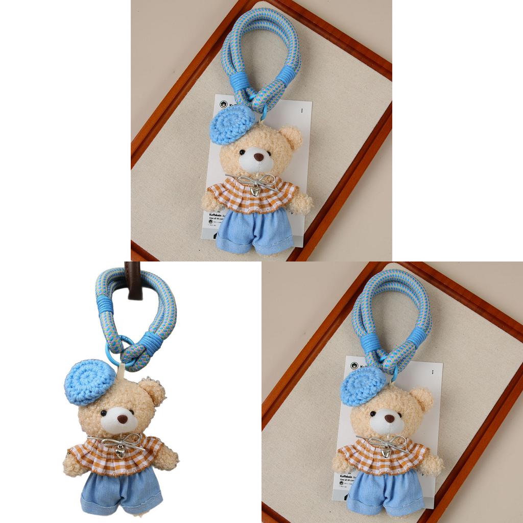 Cute Bear Plush Bag Charm With Blue Beret For Backpack Decor