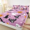 Gothic Spooky Bedding Set Pumpkin Lantern Cute Halloween Bed Sheets for Kids Boys Teens,Ghost Spiderwebs Fitted Sheet Black Cat Cobwebs Bats
