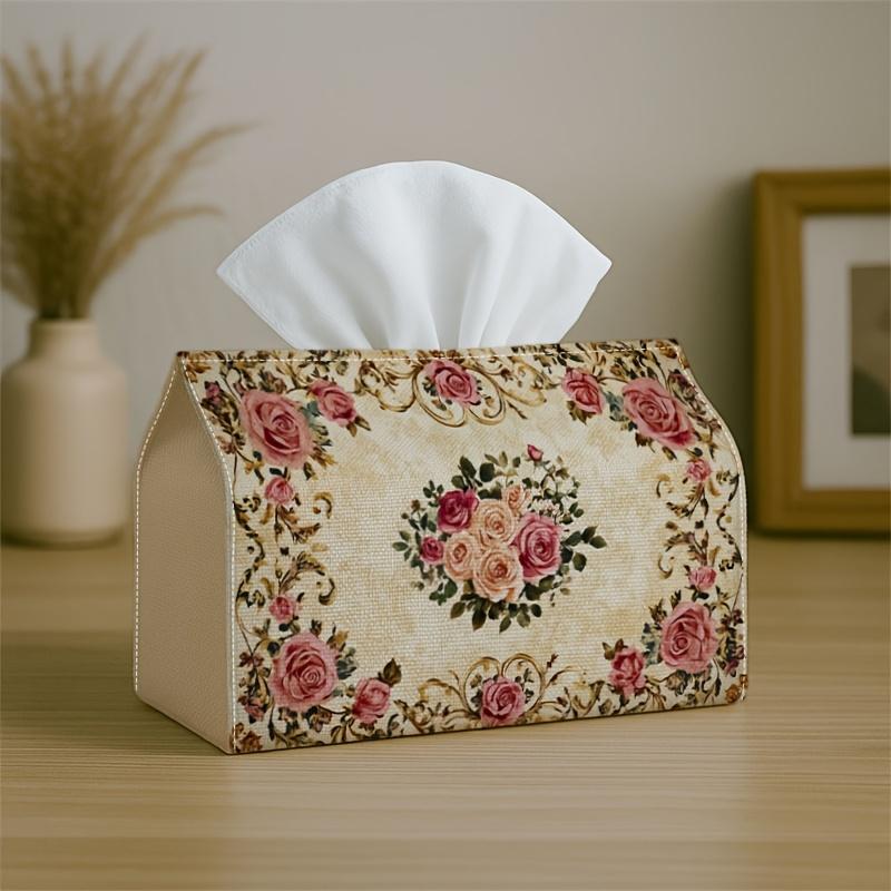 1pc Vintage Victorian Floral Tissue Box-Rose Scroll Cream Pink,Durable Napkin Organizer for Car,Kitchen,Dining,Home Decor-Decorative Tabletop Party Ti