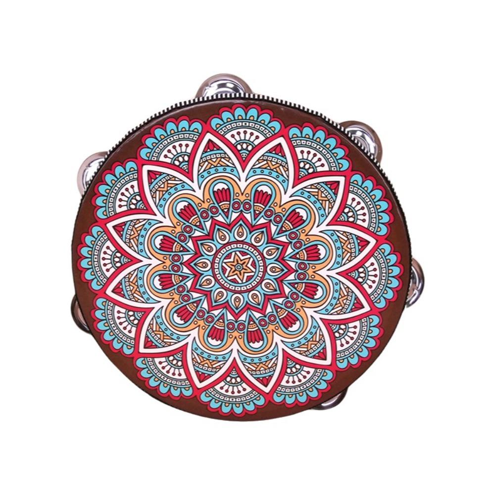 8 Inch Tambourine for Adults Metal Jingles Wooden Tambourine Handheld Drum  for Band Performance