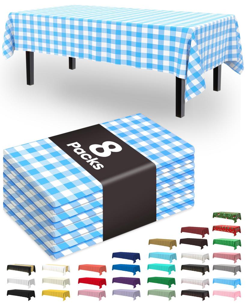 Pureegg Plastic Table Cloth Disposable 8 Pack, 54 x 108 Inch Table Cloths, Graduation Decorations Class of 2025, Graduation Party Tablecloths,
