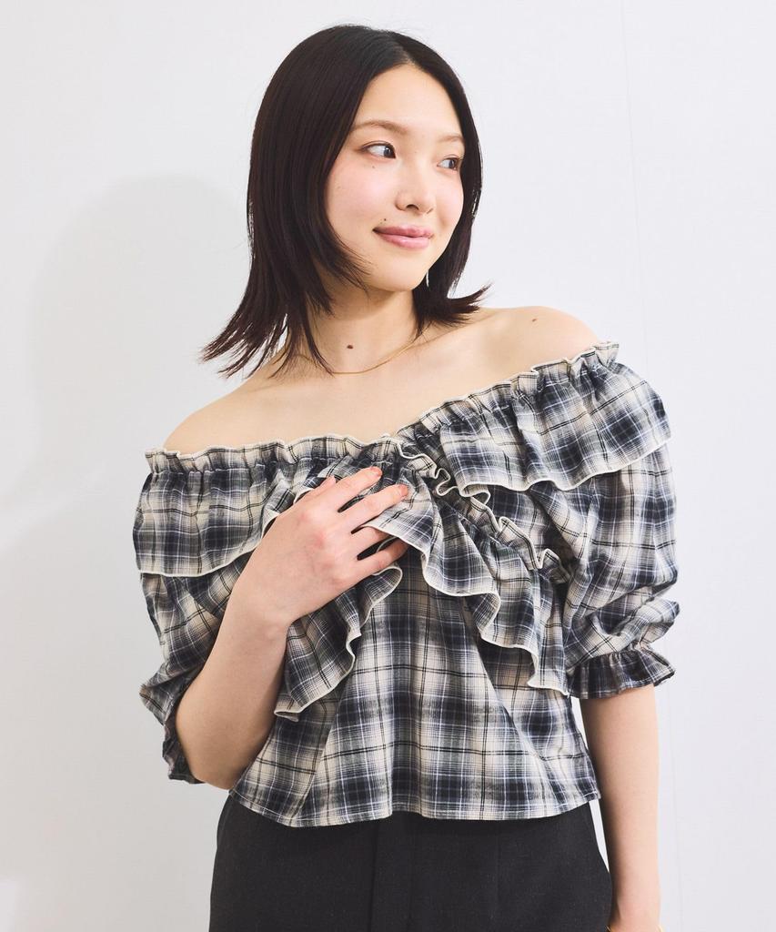 Blouse Frill Check Black [BIS] [2-Way] Blouse, Women's, (02)