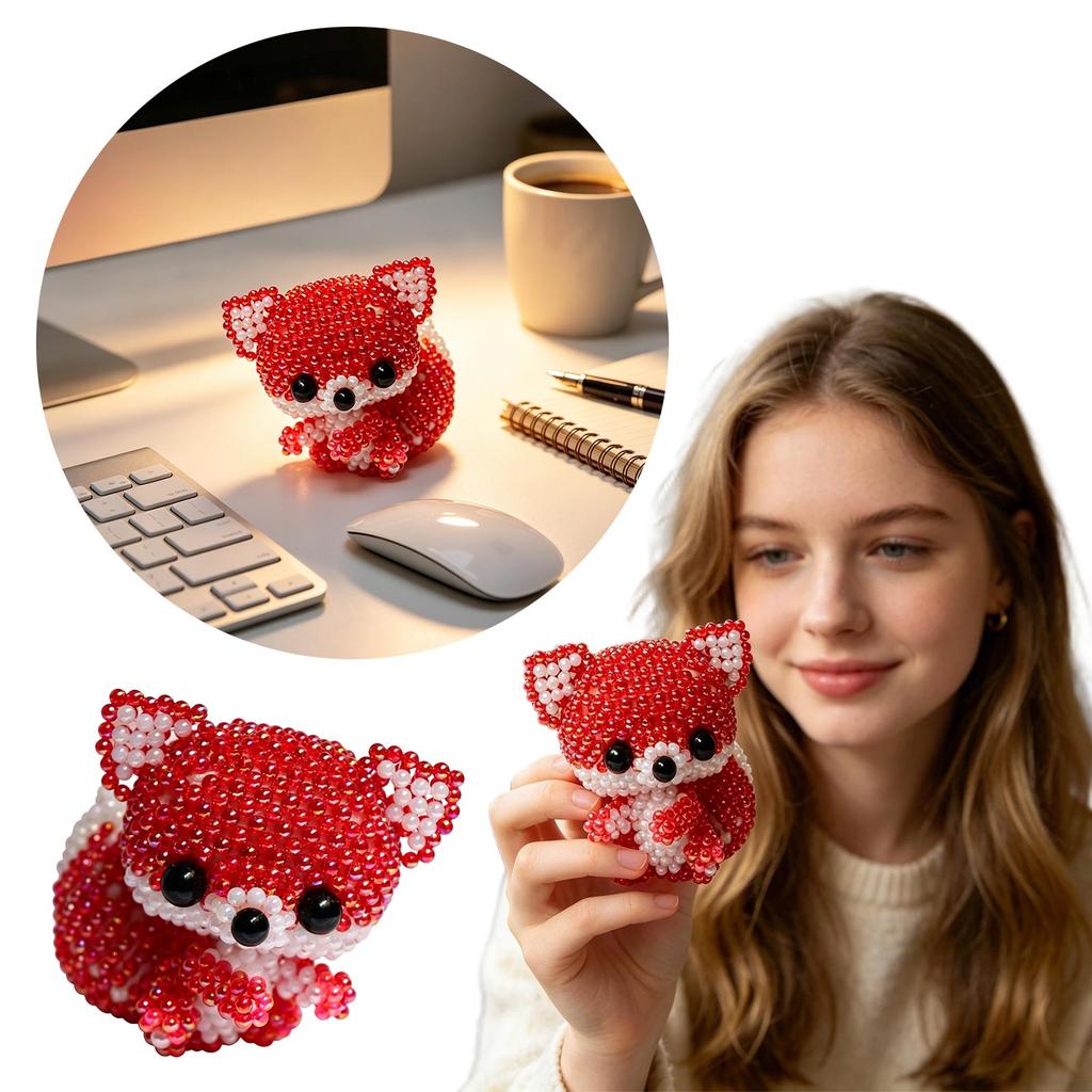 DIY Beaded Animal Craft Kit Cute Fox Figure Handmade Beadwork Model Kit for Creative Home Decoration and Collectible Display