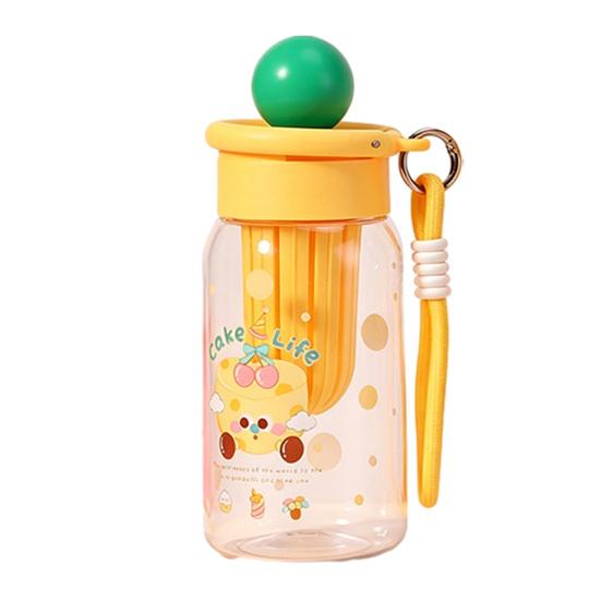Water Cup with Soft Rubber Lanyard, Portable Leakproof Multi-Sealing Lid Water Bottle with Removable Tea Separator, Large Capacity Kids School Travel