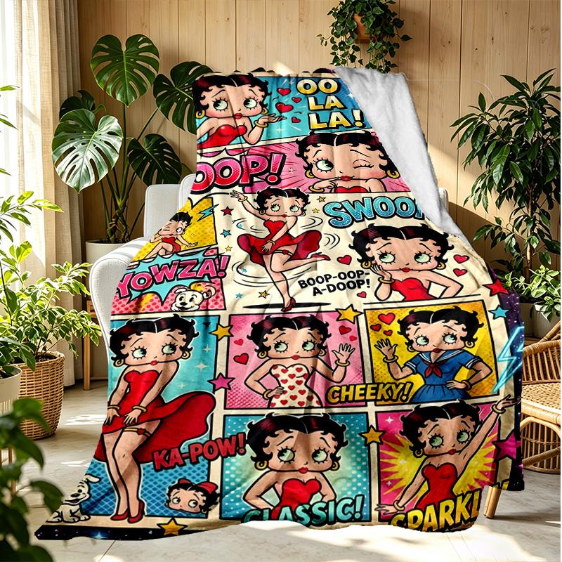 Betty Boop Pattern Blanket for Home Decoration, Bed, Sofa, Car Travel, Camping, Suitable for All Seasons, Birthday Christmas Gift