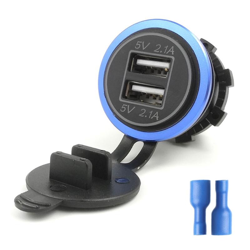 Waterproof Motorcycle Boat Car Dual USB Charger LED Power Adapter For Mobile Phone