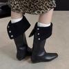 Showing Legs Straight Rivets Tall Knight Boots Women's Autumn and Winter Small Square Head Oblique Thick Heel Skinny Boots