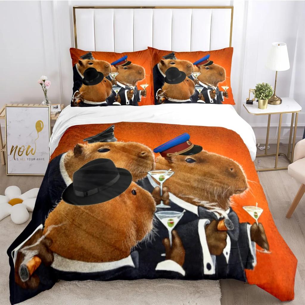 Funny Capybara Anime Duvet Cover Kawaii Animals Bedding Set Soft Quilt Cover Full Size for Children Kid Teens Bedroom Decoration