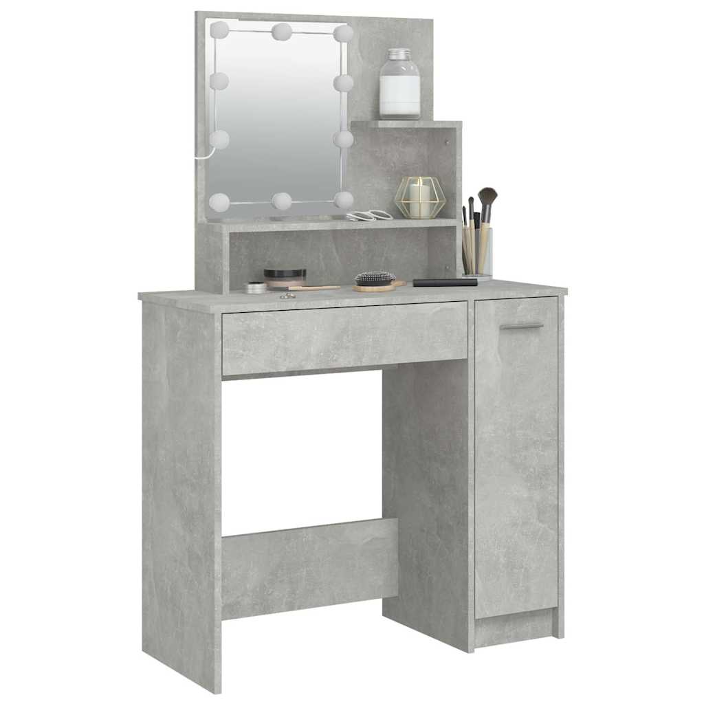 Makeup Table with LED Lighting Concrete Grey 86.5 x 35 x 136 cm