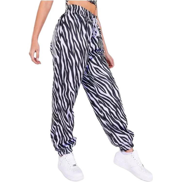 Nike Pantalones deportivos de punto con cordón estampado de cebra para mujer, parte inferior, negro DC5292-596