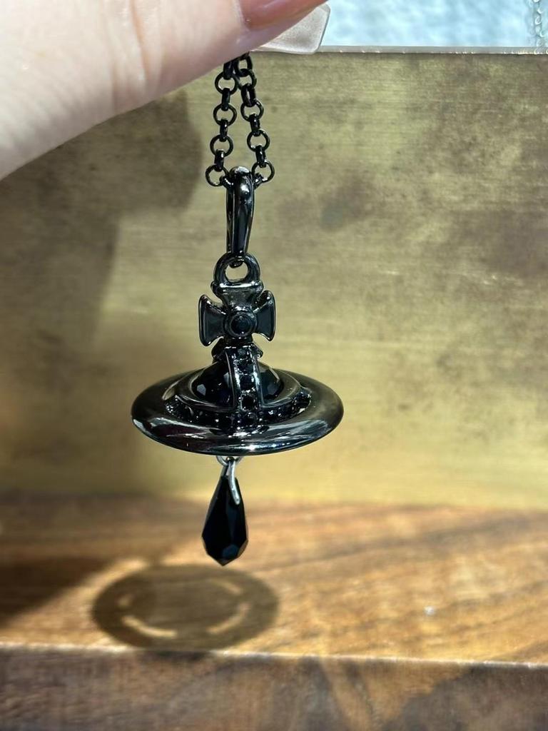 Elegant Empress Dowager Austria 3D Crystal Pendant Saturn Necklace for Women