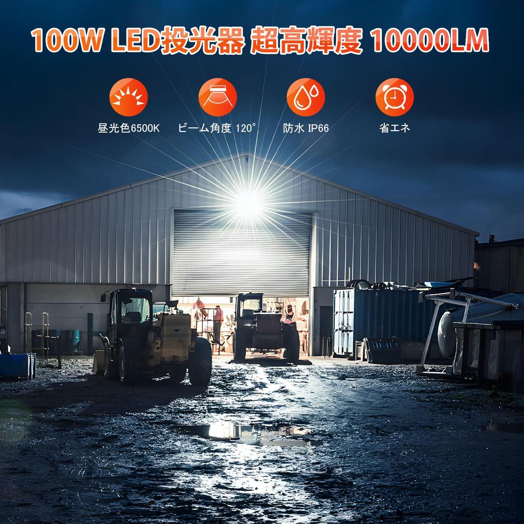 MEIKEE [100W Ultra-Thin, Set of 2] LED Floodlights, Work Lights, Ultra-Bright Daylight Color, 6500K, 10,000LM, Energy-Saving, Heavy Rainproof, IP66