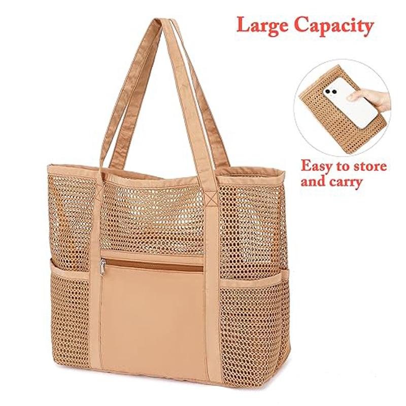 Large Mesh Beach Bag, Large Capacity, Multi-pocket Swimming Bag, Multi-functional Portable Handbag for Showering and Storage