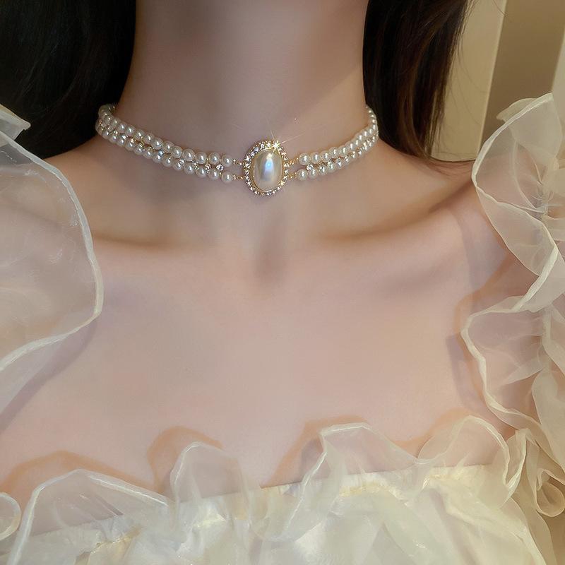 French Romance~ Retro Elegant Flower Pearl Necklace Temperament Versatile Collarbone Chain Necklace Women
