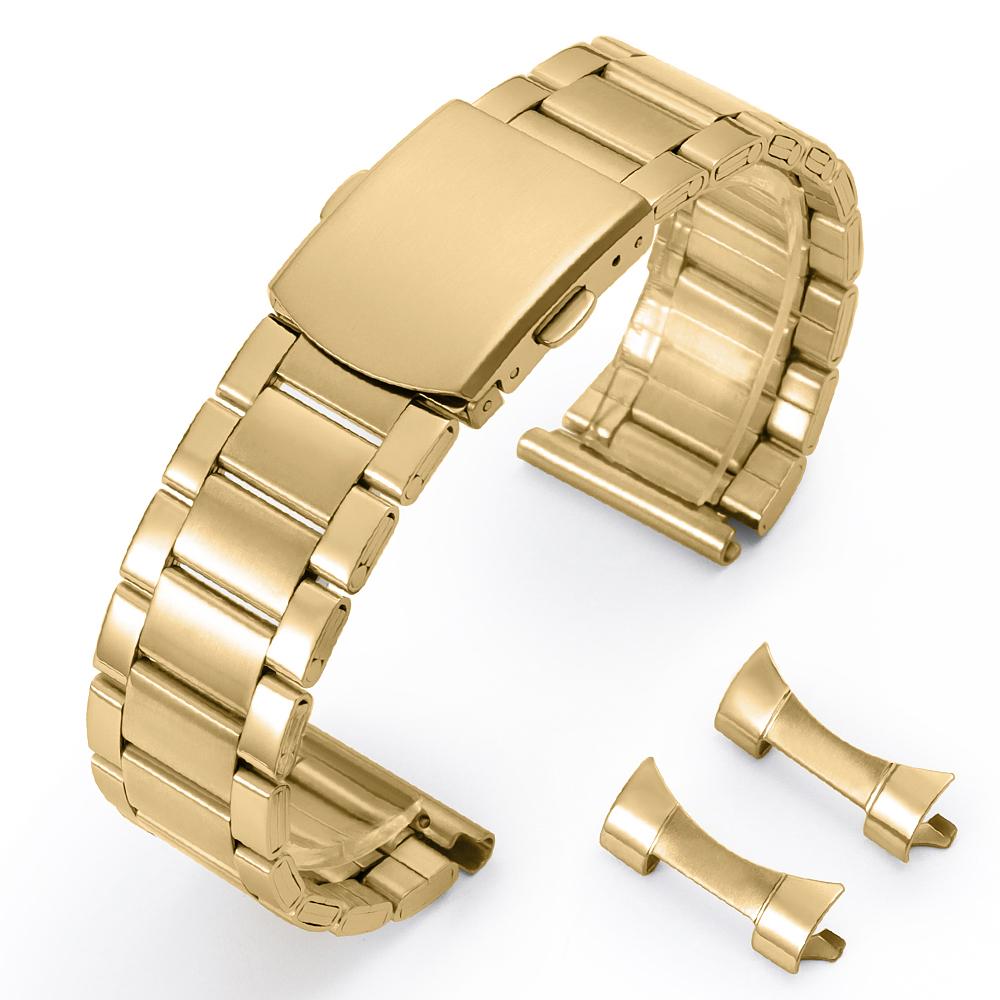 18mm 20mm 22mm 24mm Stal Nierdzewna Pasek do Zegarka Srebrny Złoty Czarny Metalowy Składany Zapięcie Uniwersalny Pasek Zakrzywiony Końiec Bransoletki do Zegarków