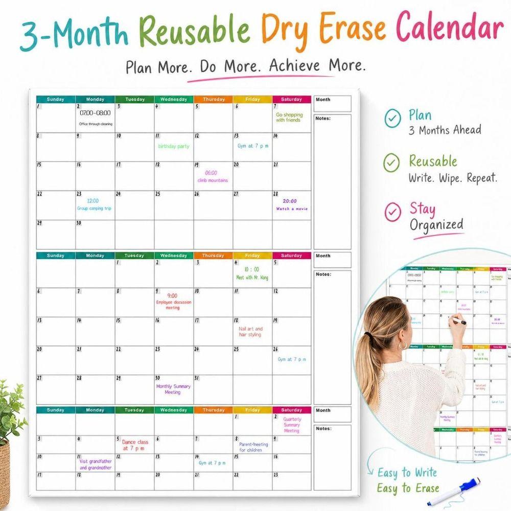 Dry Erase 3 Months Calendar Large Size Schedule Planning Table Hot Wall Calendar  Family Planning