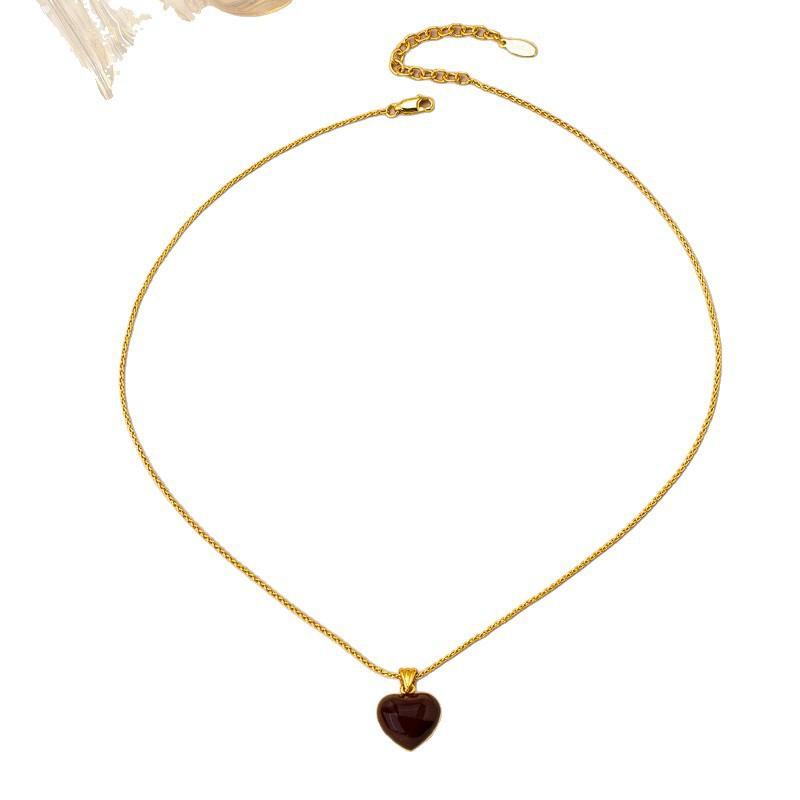 Double-Sided Heart Pendant Necklace With Enamel Finish Minimalist Chic Locket Chain Women Men