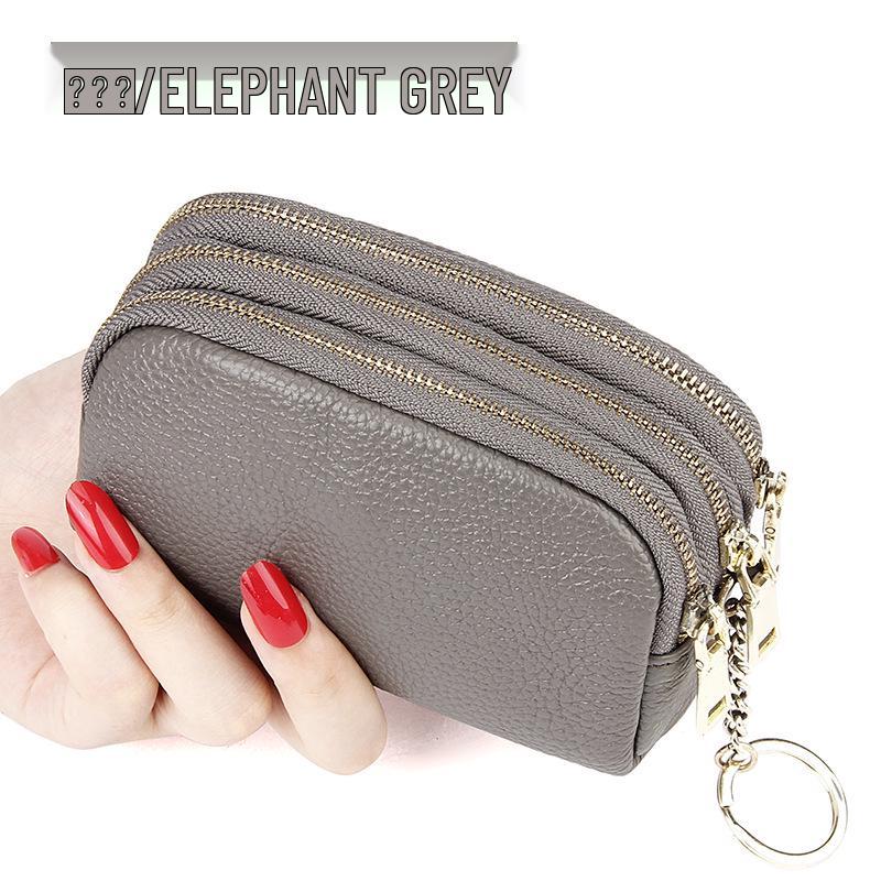Europäische & Amerikanische Echtes Leder Mini Clutch: Einfache Mode Drei-Reißverschluss Münz- & Schlüsseltasche