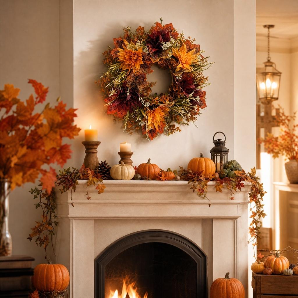Maple Leaf Fall Wreath for Thanksgiving Halloween Door Hanging Decor