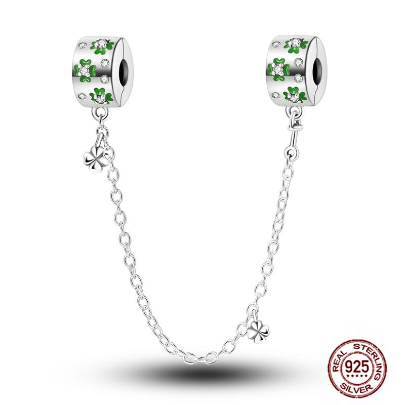 Star Moon Slide Safety Chains Charms 925 Sterling copper Heart Evil eyes Silicone Spacer Beads Fit Original Bracelet DIY Zircon