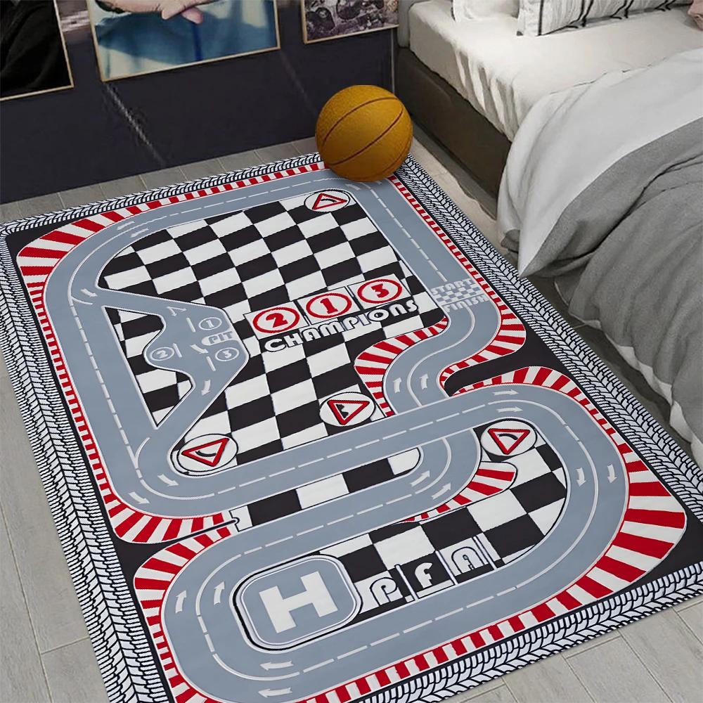 Race Track Rug: Toy Car Racetrack Speedway Design, Kids Room Decor, Living Room Home Decor Sofa Rug Bedroom Bedside Floor Mat