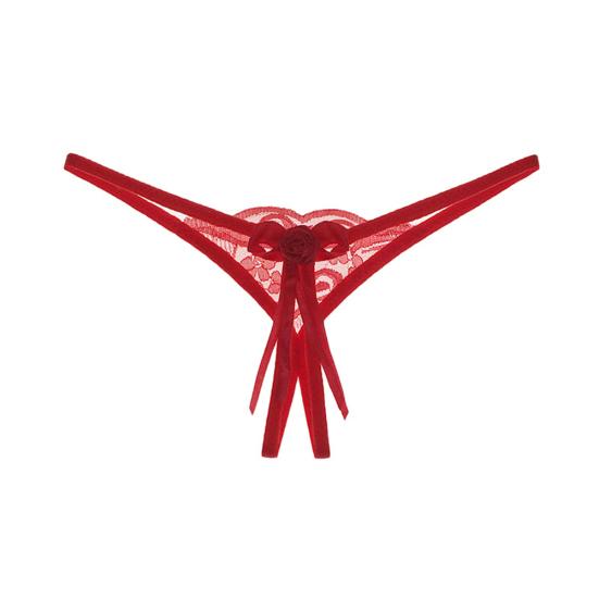 Sexy Women Bow See-through Lace G-String Crotchless Low Rise Elastic Underwear
