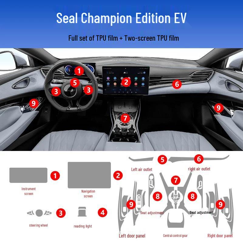 BYD Seal Interior Film Set: Dashboard, Screen, Gear Shift, Air Conditioner Stickers, HD TPU, fits 25 models