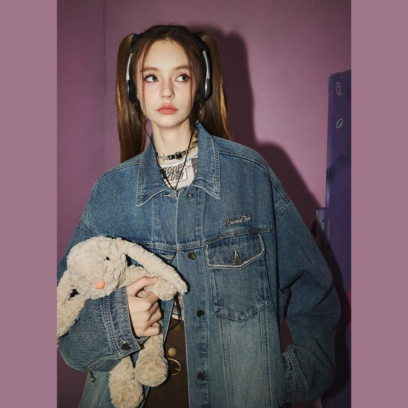 UNIFREE Women's Distressed Loose Fit Denim Jacket