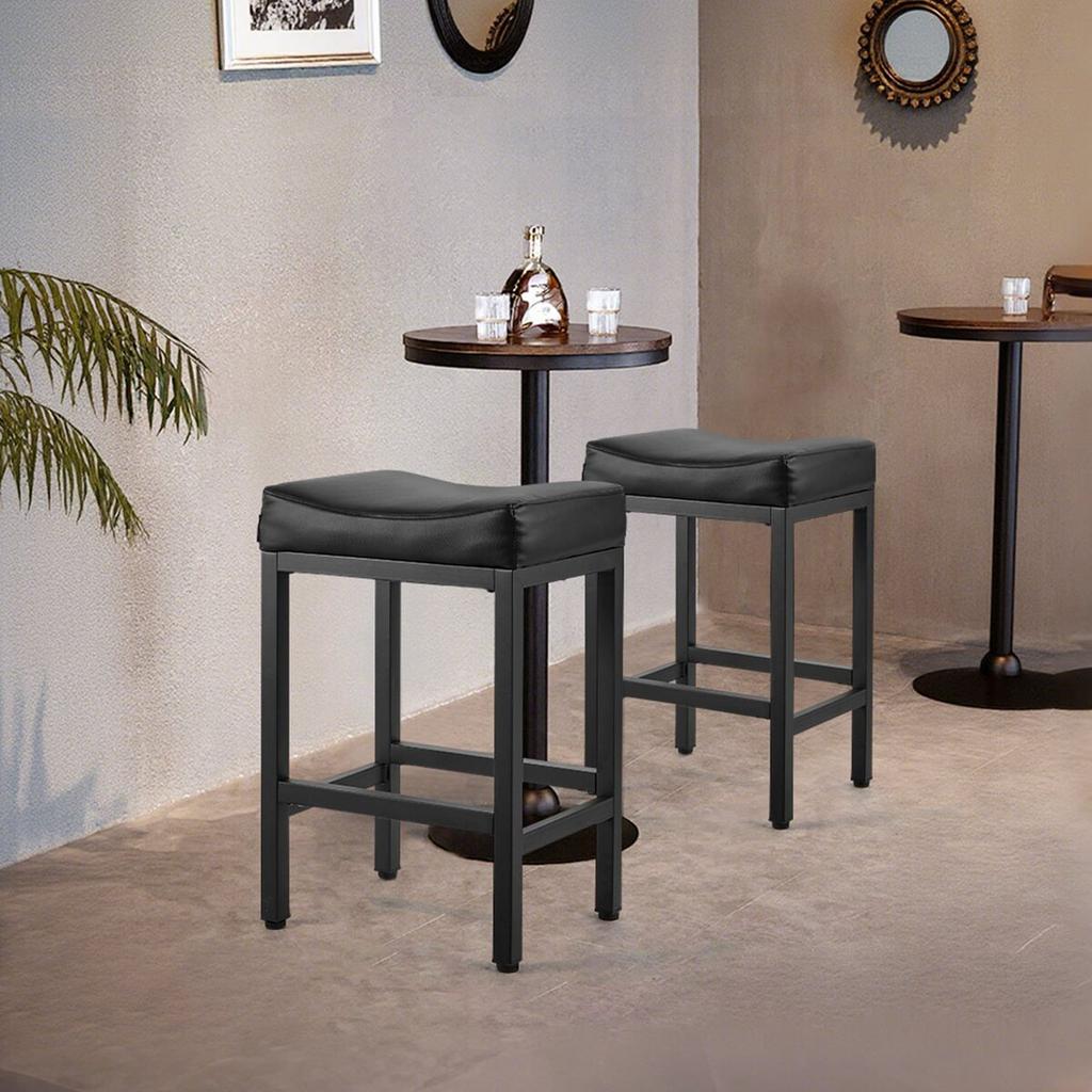 Bar Stool Set of 2, PU Leather Counter Height Stools, 62cm Barstool with Saddle-Seat and Metal Legs, Easy Assembly Backless Bar Chair, Island