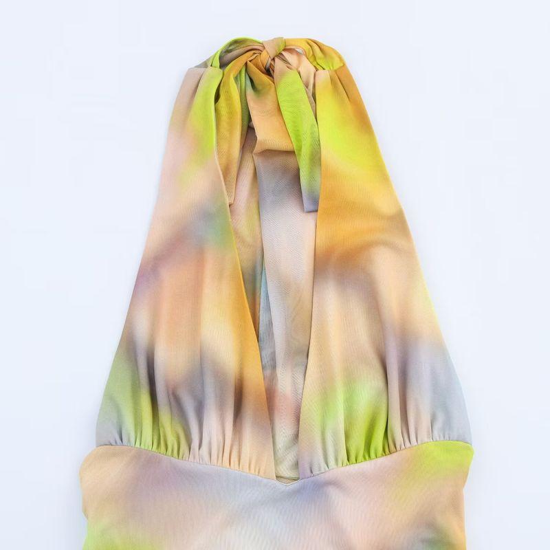 Kaslead New Women Clothes Western Style Fashion Print Silk Net Neck Collar Dress 8022361