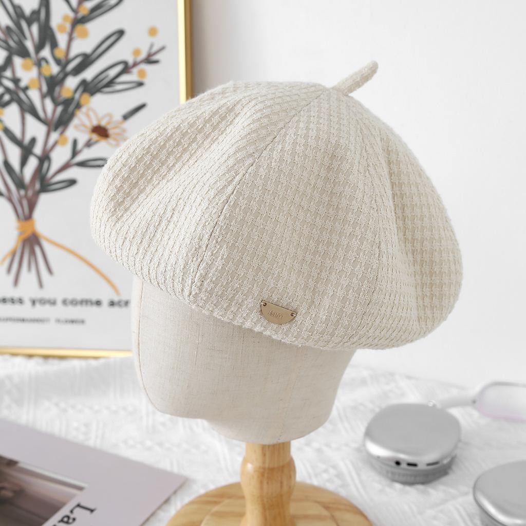 Women's New Autumn and Winter Big Head Circumference Showing Small Simple Beret British Retro Octagonal Painter Hat Trend