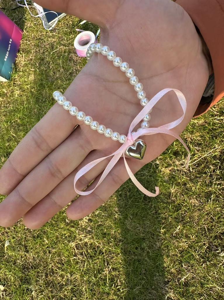 Korean Romantic Imitation Pearl Beaded Choker Heart-Shaped Pendant Necklace Banquet Wedding Jewelry