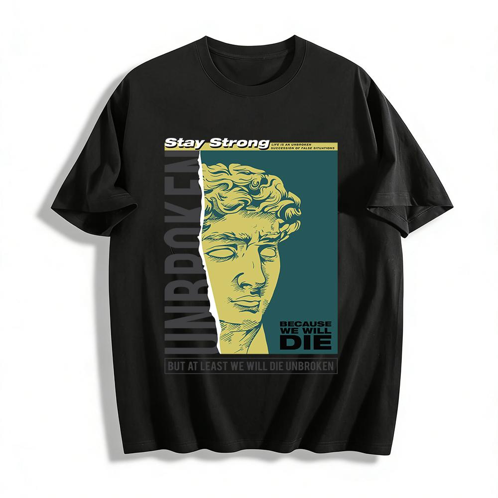 Unbroken Statue Print Slogan Tee With Indomitable Spirit Vibe Pure cotton T-shirt XXS