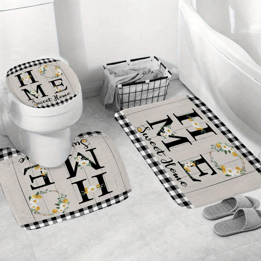 4 szt. Sweet Home Wood Plaid zasłona prysznicowa zestawy wodoodporne do łazienki antypoślizgowe dywaniki łazienkowe pokrywa nakładka na toaletę mata do kąpieli zestaw łazienkowy
