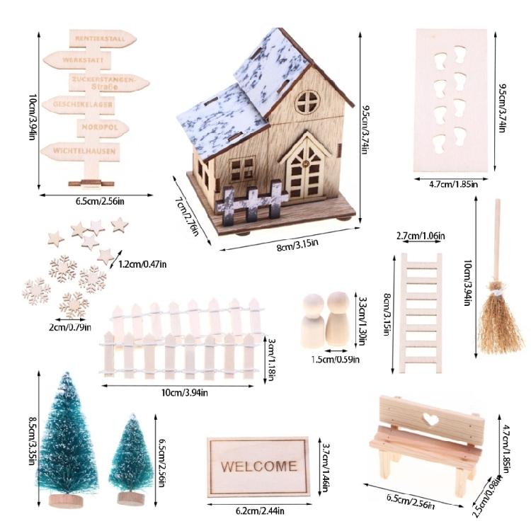 Interactive Wood Christmas Doll House Assembly Set with Miniature Furniture and Accessories LED Light Craft Model Cabin