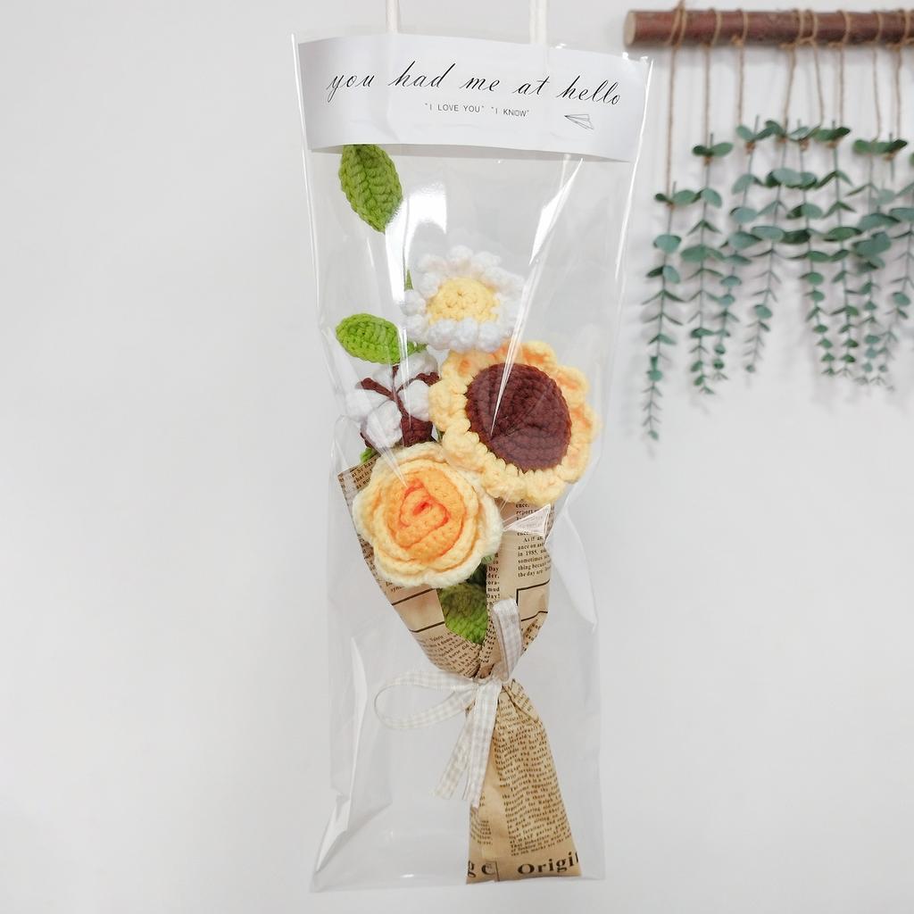 Knitting Crochet Flower Hand Made Knitted Bouquet for Wedding Home Decoration Blue