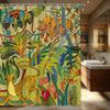 1pc Jungle Cheetah Shower Curtain - Bold Cartoon Cheetahs & Tropical Foliage Design, 70.87x70.87 Inch Machine Washable Fabric Ba