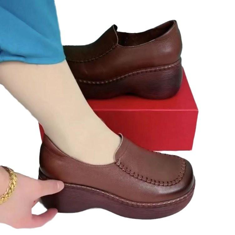 thick-soled rocking shoes, light mouth versatile small leather shoes, autumn lazy shoes, comfortable single shoes