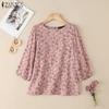 ZANZEA Women Casual Round Neck 3/4 Sleeve Loose Floral Blouse