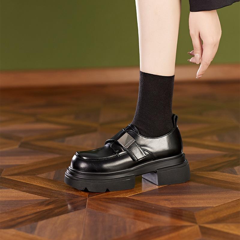 Thick-soled high-end small leather shoes women's autumn new leather women's muffin retro single shoes