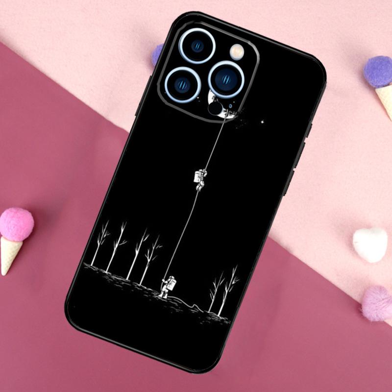 Black Moon Stars Space Astronaut Phone Case For iPhone 17 16 Pro Max 17 Air 16E 13 12 Mini 14 15 Plus 11 Pro Max Back Cover