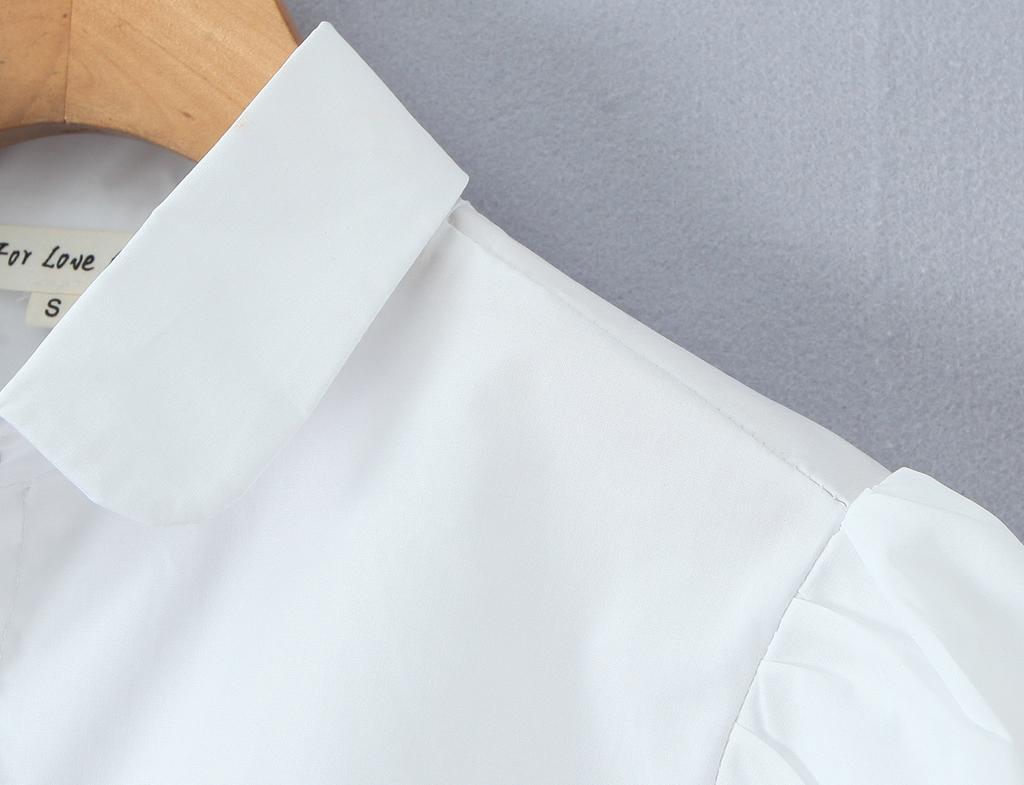 European and American women's clothing 1116 spring new product lapel retro waist casual versatile short-sleeved shirt top women