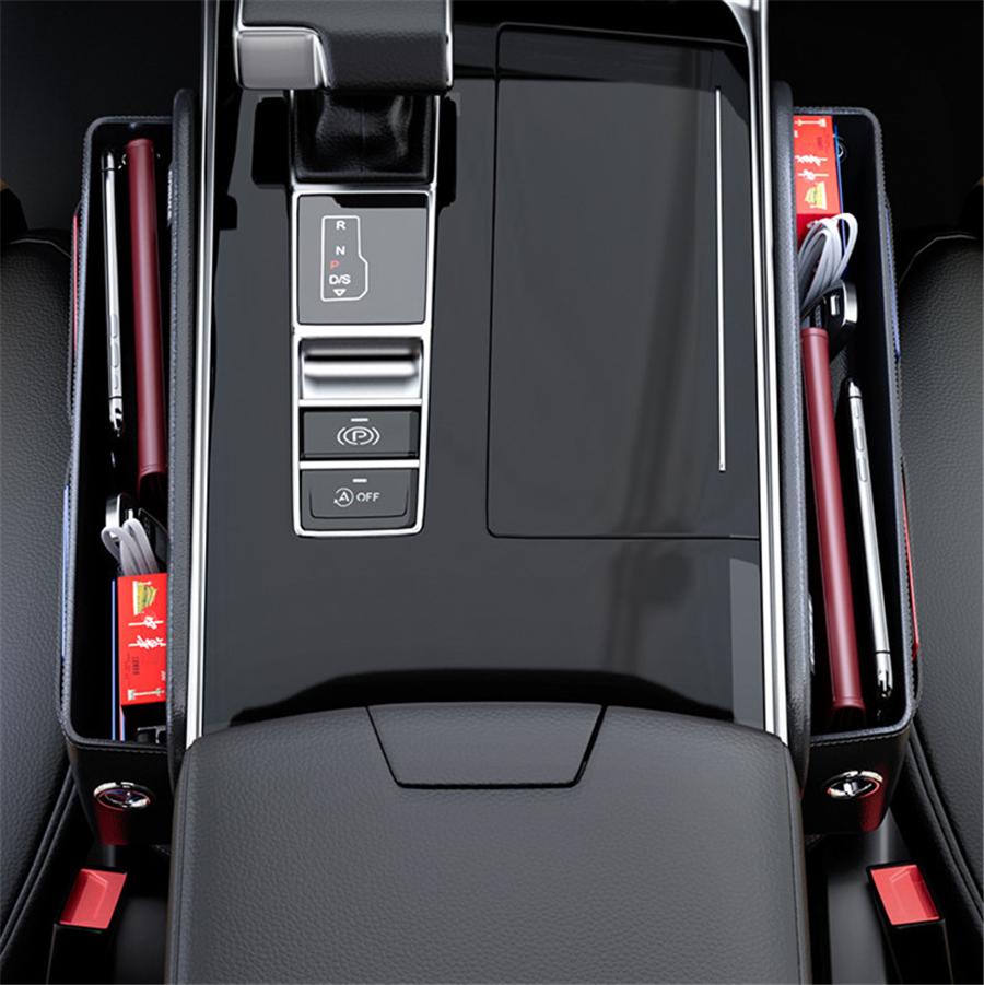 Car Front Sear Console Side Seat Gap Filler Organizer PU Leather Universal Black