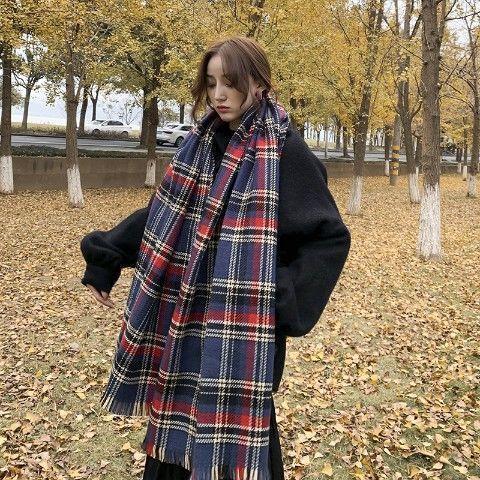 Plaid scarf women's winter high-end sense autumn and winter Korean version of the new imitation cashmere shawl thickened warm knitted scarf men