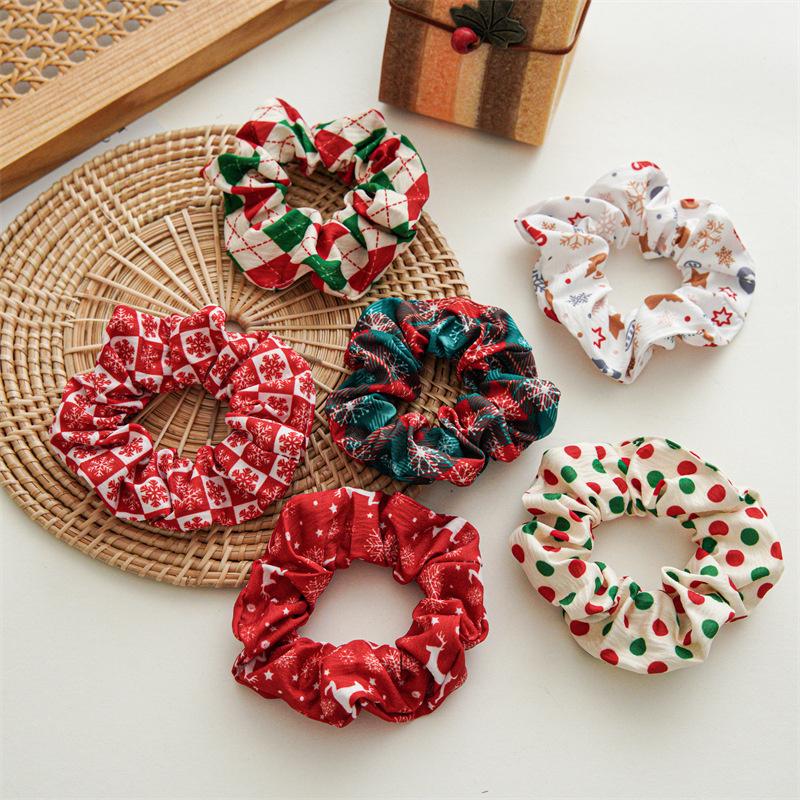 12pcs/pack Merry Christmas Pretty Print Hairbands for Women Girls Thick Ponytail Holder Hair Ties Elastic Hair Bands Accessories