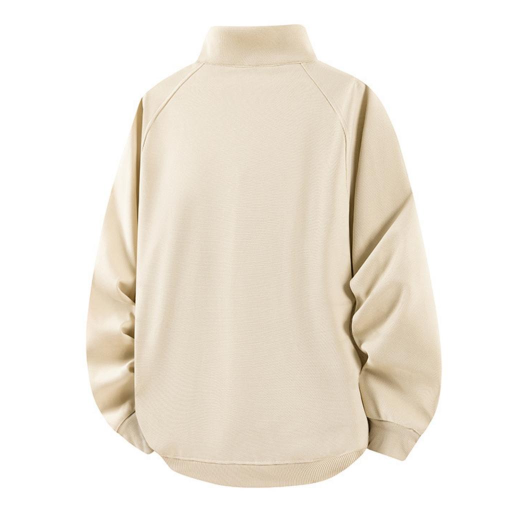 Men's Solid-color Casual Button-down Stand-up Collar Hoodie, Men's Loose Sporty Base Pullover Hoodie