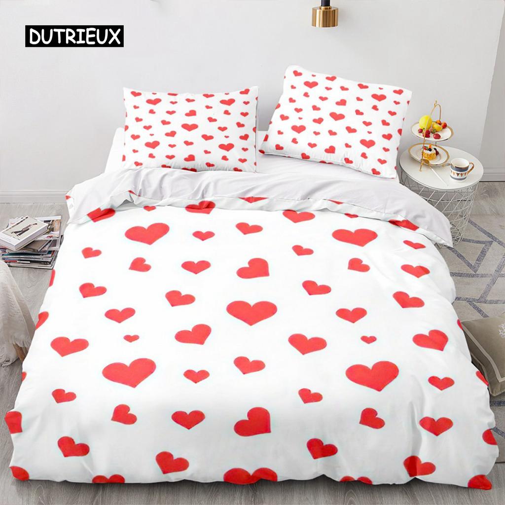 Red Love Heart Duvet Cover Luxury Romantic Theme Bedding Set for Couple Valentine's Day Gifts for Girlfriend Bedroom Decoration
