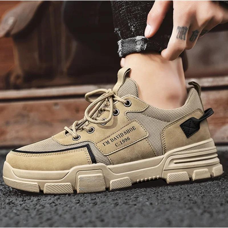Hnědé Pánské Boty Trend Síťované Ležérní Boty pro Muže Trend Šněrovací Pánské Tenisky Platforma Pracovní Kotníkové Boty Zapatillas De Hombre