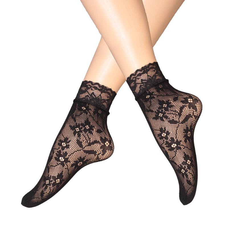 

Women Floral Print Sexy Mesh Breathable Ankle Socks Casual Short Socks Formal Wear Lace Trim Elegant 1 pair